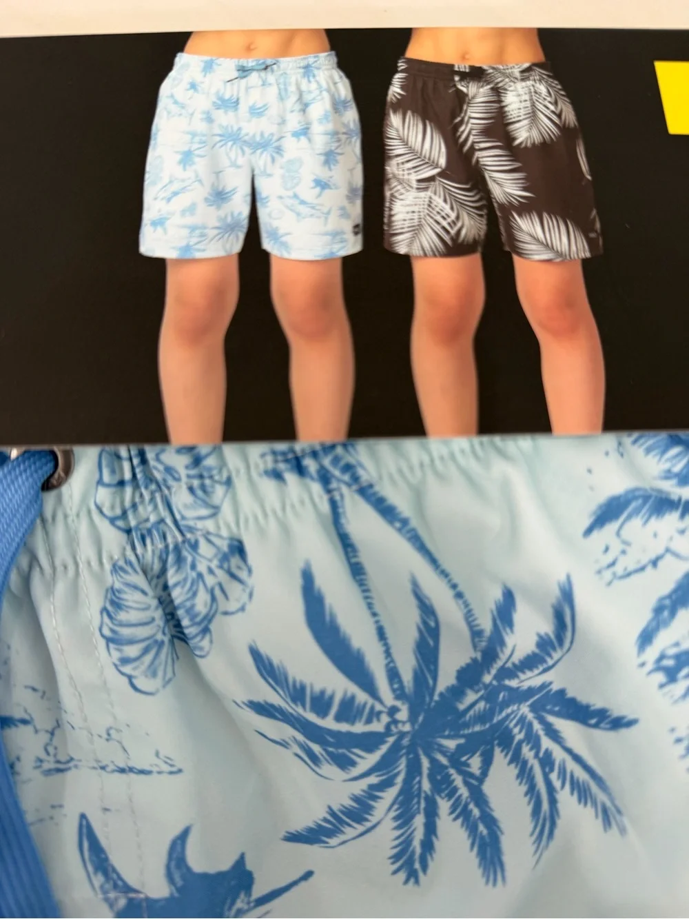 RVCA Light Blue Tropical Shark Print Youth Swim Shorts
